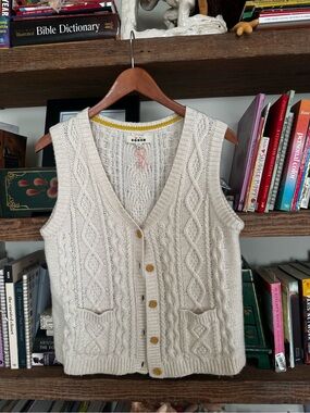 Mini Boden Cream Cable-Knit Button Front Sweater Vest
